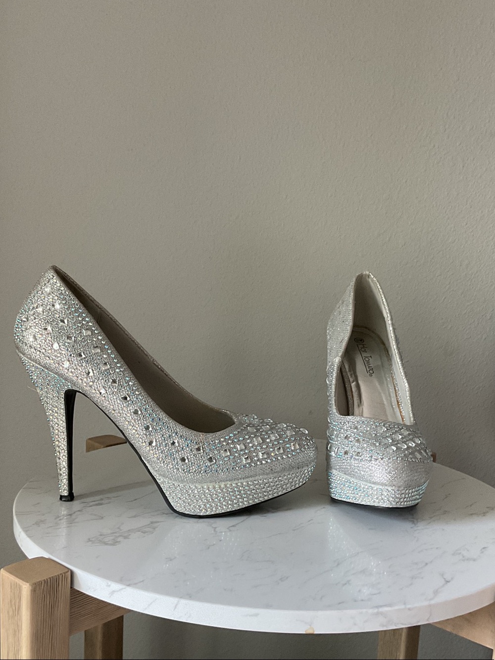 Hot Tomato Silver Crystal Platform Heels, Size 11M